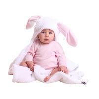 Clair de Lune Honeycomb Hooded Ear Blanket in White and Pink
