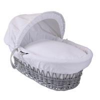 Clair de Lune Grey Wicker Moses Basket with Waffle Lining White