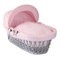 Clair de Lune Grey Wicker Moses Basket with Dimple Lining Pink
