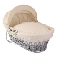 Clair de Lune Grey Wicker Moses Basket with Waffle Lining Cream