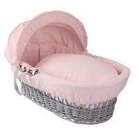 Clair de Lune Grey Wicker Moses Basket with Waffle Lining Pink