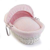 Clair De Lune Honeycomb White Wicker Moses Basket (pink)