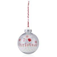clear red i love christmas print bauble