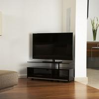 Claire Corner TV Stand In Black Lacquer With Glass Top And Door