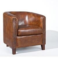Club Chair In Antique Style Leather Dark Brown