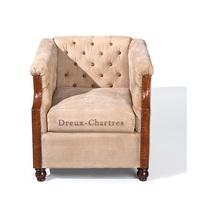 Club Chair In Antique Style Canvas Beige