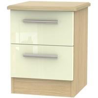 Clearance Knightsbridge High Gloss Cream and Oak Bedside Cabinet - 2 Drawer Locker - G361
