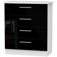 Clearance Knightsbridge High Gloss Black and White Chest of Drawer - 4 Drawer - G362