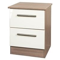 Clearance Contrast High Gloss Cream and Toronto Walnut Bedside Cabinet - 2 Drawer Locker - G367