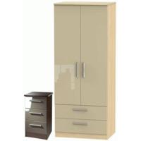 Clearance Knightsbridge High Gloss Mushroom and Oak Wardrobe - 2ft 6in with 2 Drawer - C49111