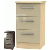 Clearance Knightsbridge High Gloss Mushroom and Oak Bedside Cabinet - 3 Drawer Locker - C47679