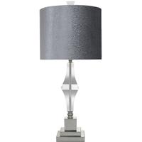 Clear Cut Glass Table Lamp with Grey Snakeskin Shade