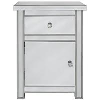 Classic Mirrored 1 Drawer 1 Door Cabinet with Crystal Handles