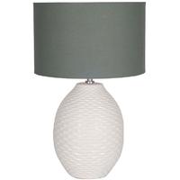 Clearance Pacific Lifestyle Gloss White Ceramic Lamp with Dark Grey Linen - C49616