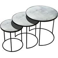 Clear Heavy Aged Mirror Round Nesting Side Table (Set of 3)