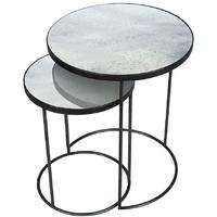 Clear Heavy Aged Mirror Round Nesting Side Table Set