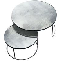 Clear Heavy Aged Mirror Round Nesting Coffee Table Set