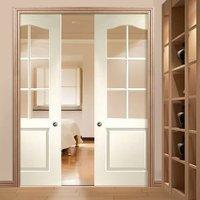 Classique White Double Pocket Doors - Clear Glass