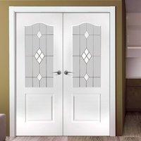 Classic Grained Pvc Door Pair, Sandblast Starburst Style Glass