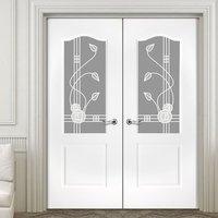 Classic Grained Pvc Door Pair, Sandblast MacIntosh Style Glass