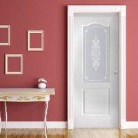 Classic Grained Pvc Door - Sandblast Toughened Floral Brocade Style Glass