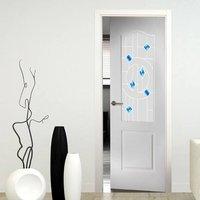 Classic Grained Pvc Door - Fusion Blue Style Sandblasted Toughened Glass