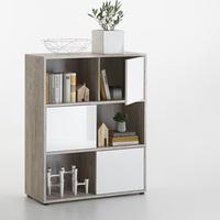 Cleator Shelving Unit In Sand Oak And White Gloss With 3 Doors