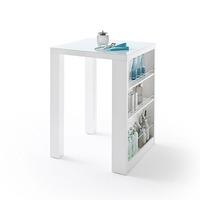 Club Square High Bar Table In White Gloss And Glass With Shelves