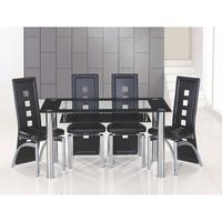 Club Large Black Bordered Clear Glass Dining Table And 6 Chairs