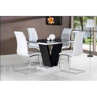 Clara Dining Table In Black Glass Top With 4 White Dining Chairs