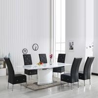 clintock high gloss dining table and 6 asam black chairs