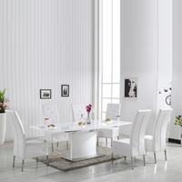 clintock high gloss dining table and 6 asam white chairs