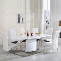 clintock high gloss dining table and 6 vesta white chairs