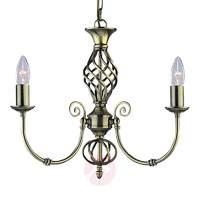 Classic Zanzibar chandelier, antique brass, 3-fl.