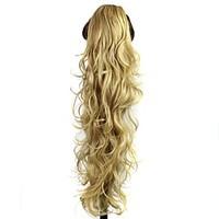 Claw Clip Synthetic 28 Inch Golden Blonde Long Curly Ponytail
