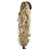 Claw Clip Synthetic 28 Inch Light Ash Blonde Long Curly Ponytail