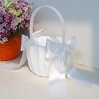 Classic Flower Girl Basket in White Satin With Bows