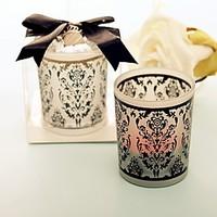 Classic Theme - Recipient Gifts - Black And White Glass Candle Holder Damask Tea Party Decoration