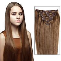 Clip In Human Hair Brazilian Hair Extensions Straight Clip Ins Hair Extensions 7pcs / 8pcs One Set As Pictures Color