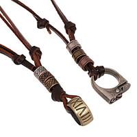 Classic (Ring And Lighter) Brown Leather Pendant Necklace(Random Color) (1 Pc) Christmas Gifts