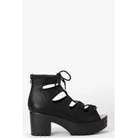 cleated peeptoe lace up sandal black