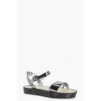 Cleated Two Part Metallic Sandal - pewter