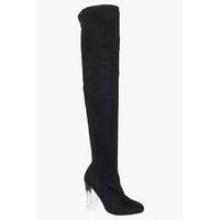 Clear Heel Thigh Boot - black