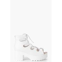 Cleated Peeptoe Lace Up Sandal - white