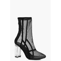 clear cylinder heel mesh shoe boot black