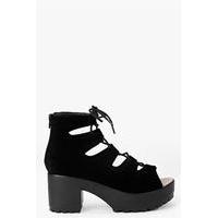 Cleated Peeptoe Lace Up Sandal - black