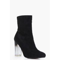 Clear Heel Sock Boot - black