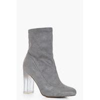 clear heel sock boot grey