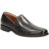 clarks tilden free black leather mens loafers casual shoes in black