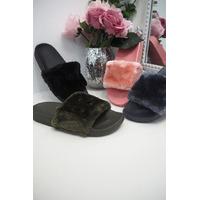 claudia faux fur sliders